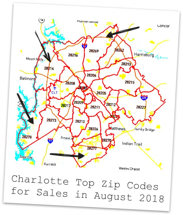 zip code map of charlotte nc Top 4 Charlotte Area Zip Code Sales For Aug 2018 Houses For Sale zip code map of charlotte nc